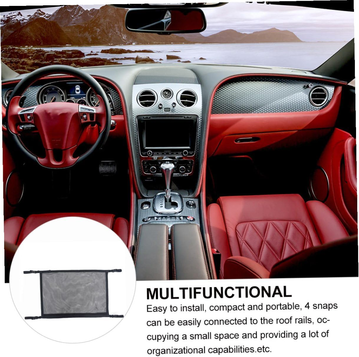 Car Roof Storage Bag Mesh Pouch Adjustable Straps Polyester Hanging Organizer for Car Interior Roof Easy Install Compact Space-Saving Storage image number 3