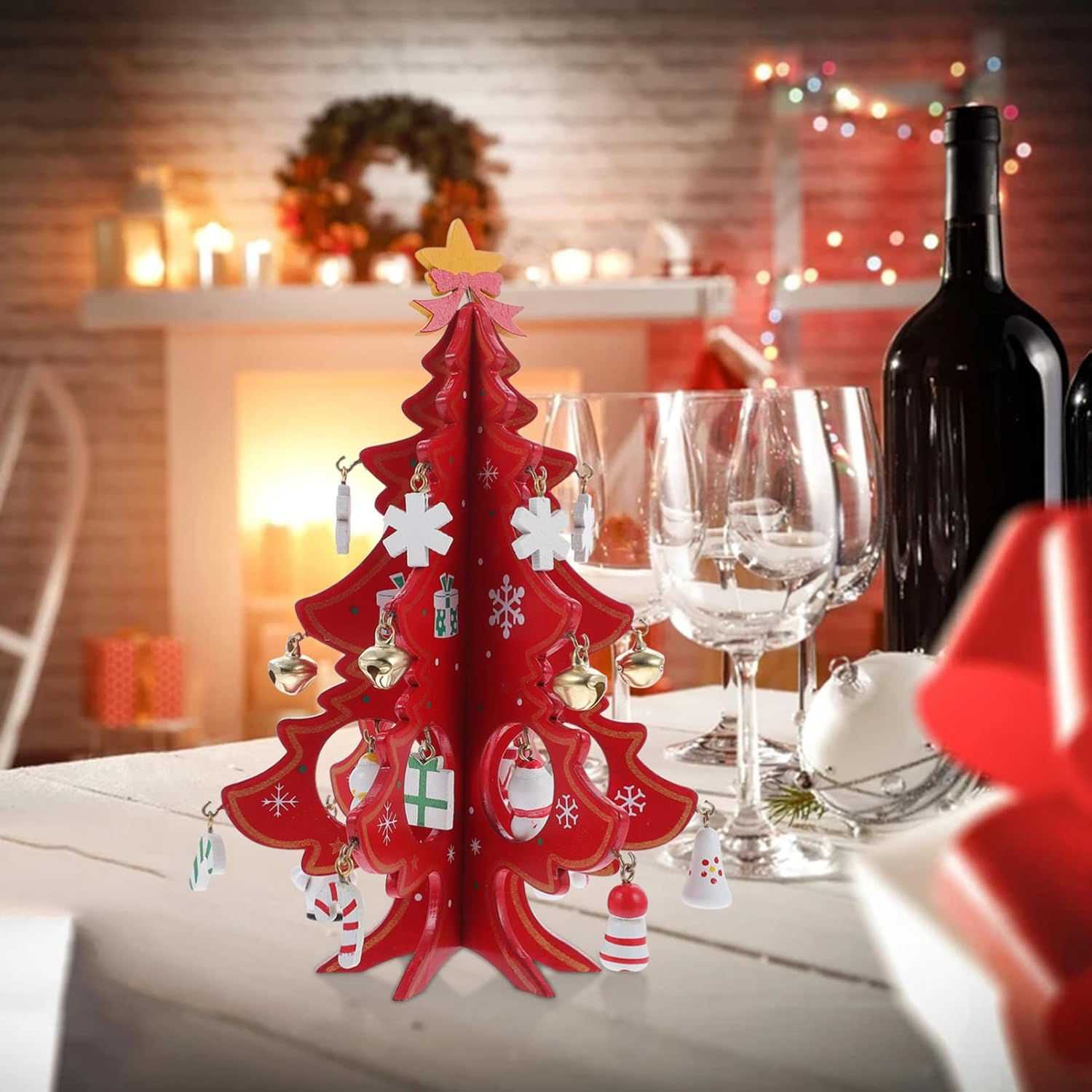 Creative Mini Christmas Tree Tabletop Ornament for Holiday Decor Model Bright Colors for Home and Christmas Party Display - Red image number 6