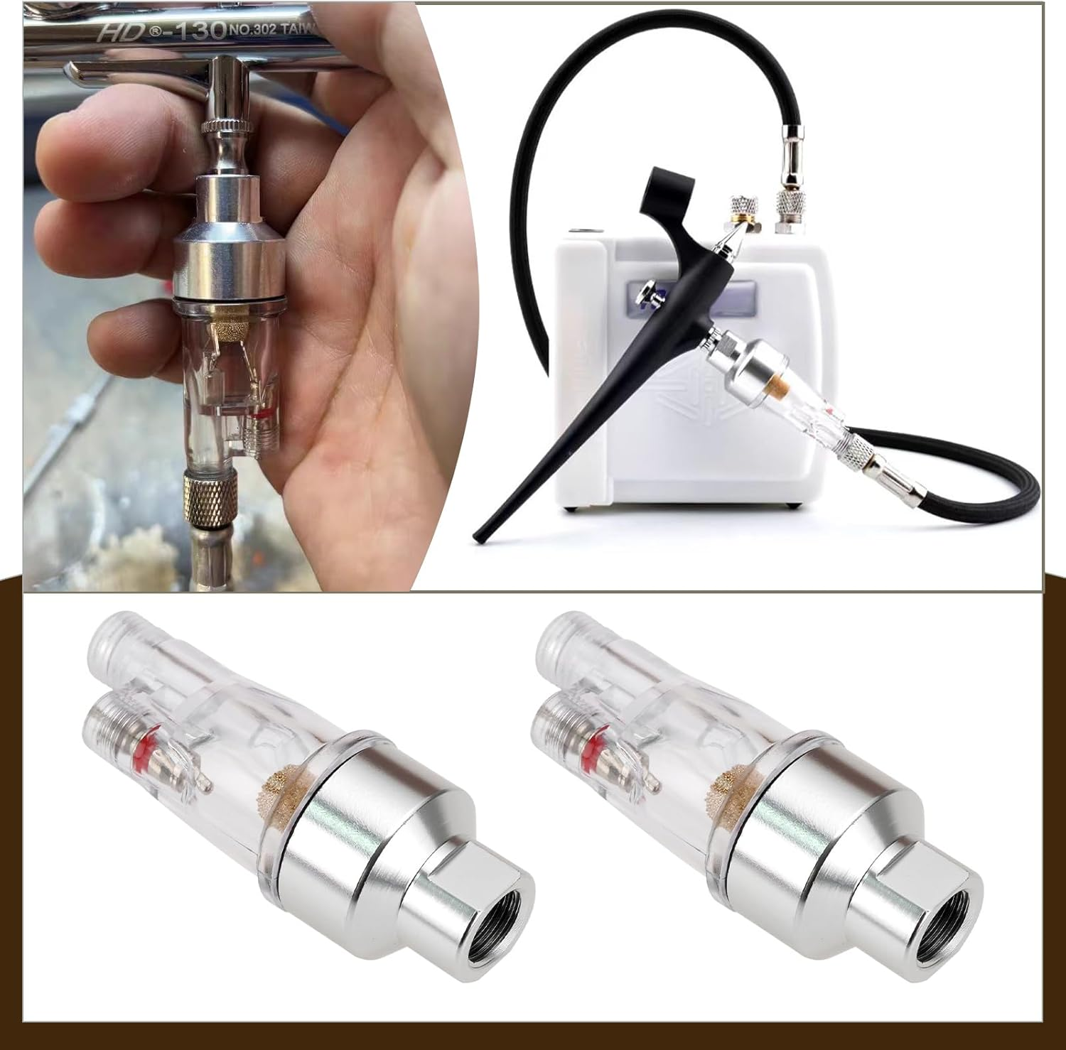 SING F LTD 2PCS 1/8 Inch BSP Thread Mini Spray Gun Filter Air Compressor Water Oil Separator In-Line Airbrush Spray for All 1/8In Bsp Threaded Airbrushes 63X22.5Mm