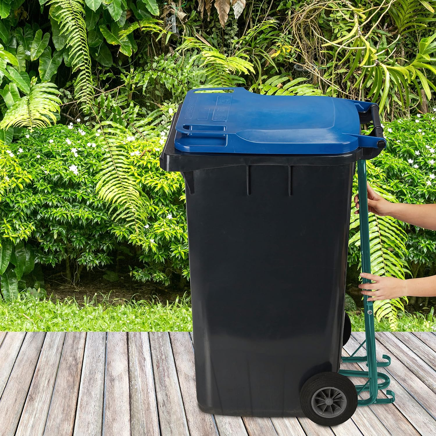 Relaxdays Rubbish Press for Wheelie Bins, Household Waste Compressor, Manual, Recycling Compactor, Steel, Green, 1 Item image number 1