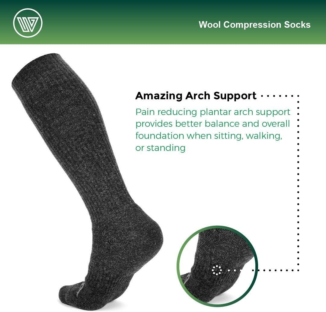 Wanderlust Merino Compression Socks - Premium Knee-High Wool Support Stockings for Men & Women. Boosts Energy, Stamina & Circulation - Best for Swelling, Travel, Hiking, Edema, DVT, Pain & More!
