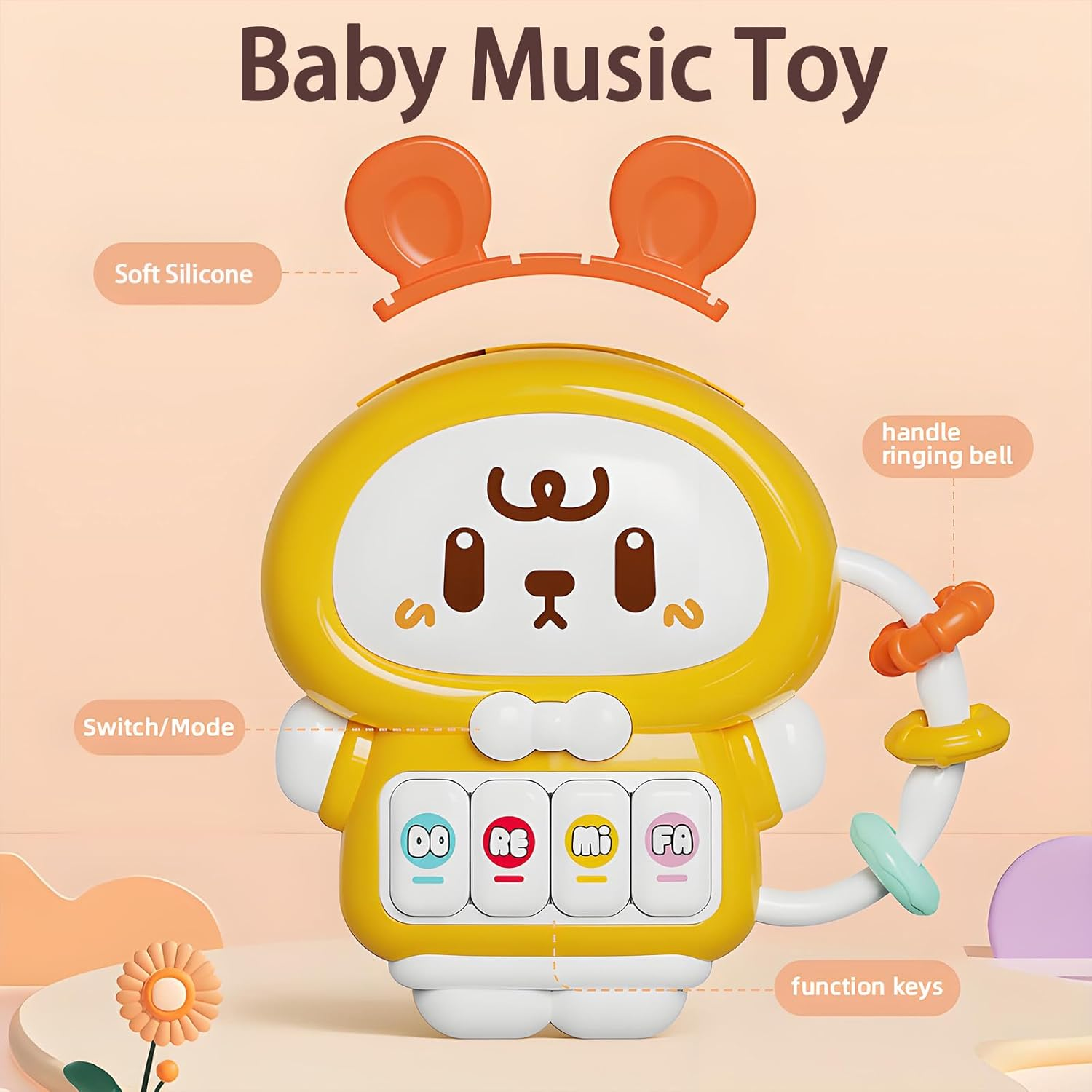 Baby Musical Rattle Toy, Rabbit Light-Up Teether & Sensory Fine Motor Skills Toy 1St Birthday Gift for 18 Month Infant Toddler Boy Girl (Pink)