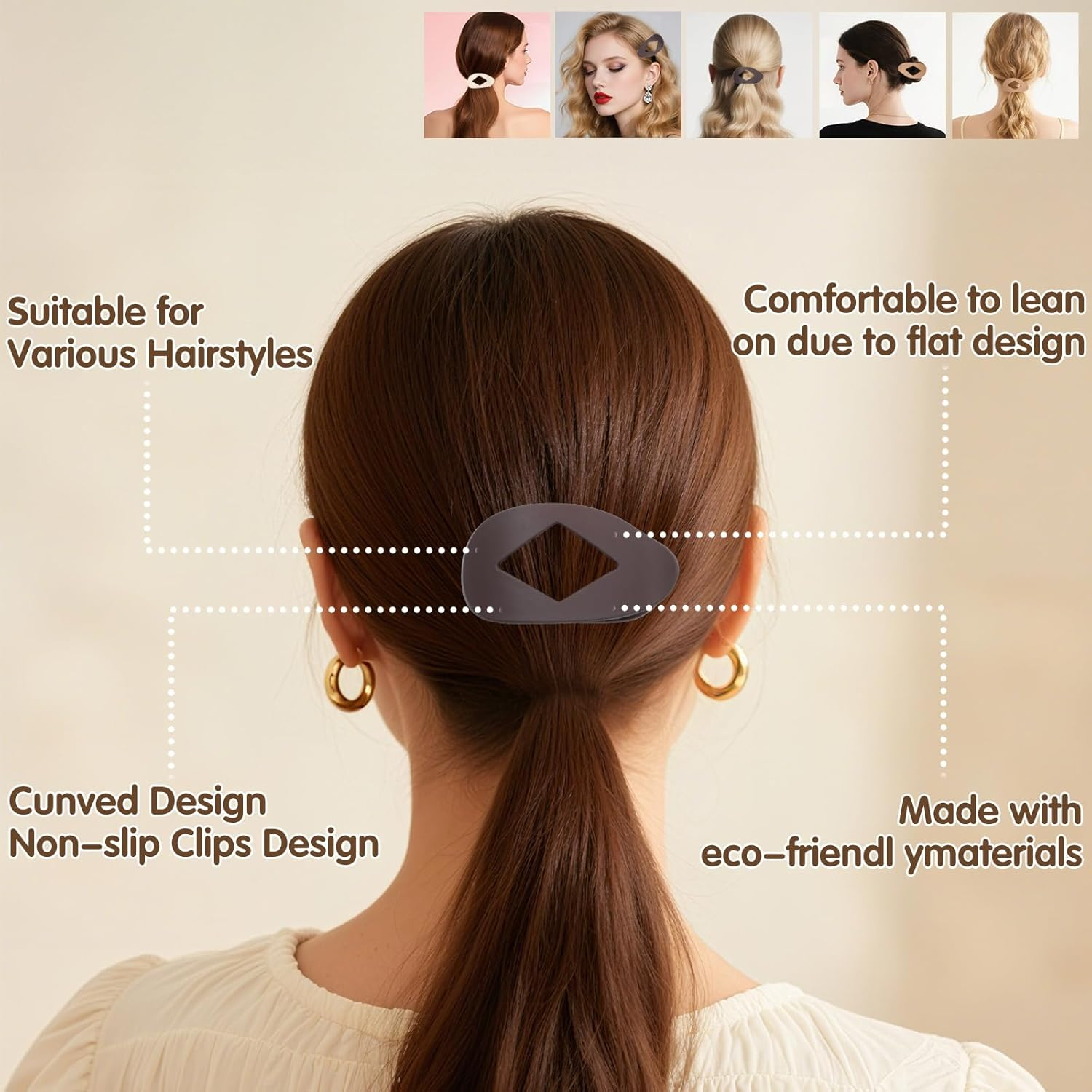 Hecla 4Pcs French Flat Hair Clips Matt Curved Hair Clips with Duck Bill Secure Strong Hold Claw Clips for Lying down Non-Slip Claw Clip Duckbill Accessories Halloween image number 5