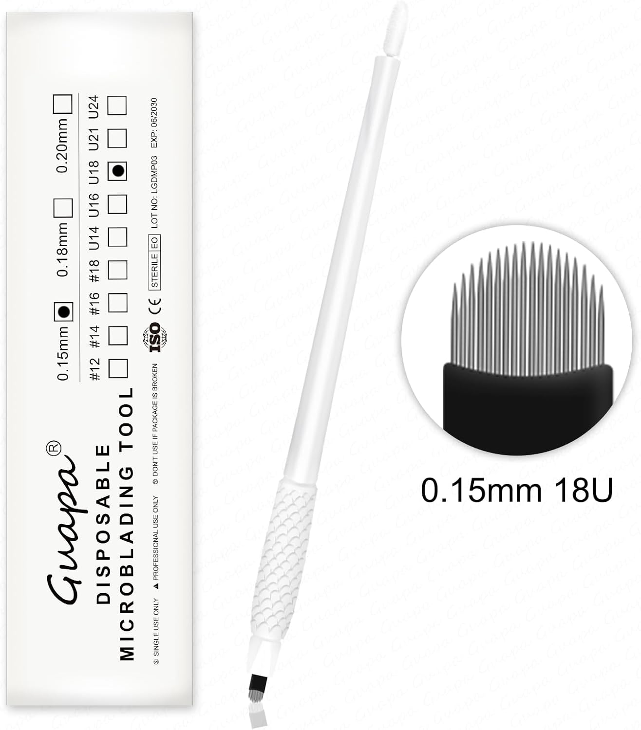 10 Pieces Disposable Eyebrow Pencil for Microblading - Manual Tattoo Tool with Nano Blade with Pigmented Sponge for Precise Eyebrow Modelling (10 Pieces, White, 18U, 0.15Mm #1) image number 1