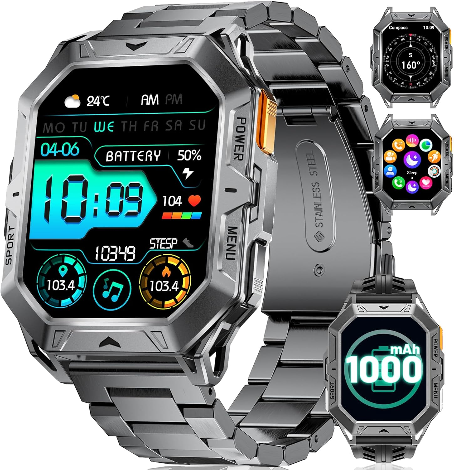 Military Smart Watch for Men (Answer/Make Calls), 2.13" AMOLED, 1000Mah Battery, Barometer/Altimeter/Compass, 100+ Sports Modes, Health Tracking, 10ATM Multifunctional Activity Tracker for Android Ios image number 5