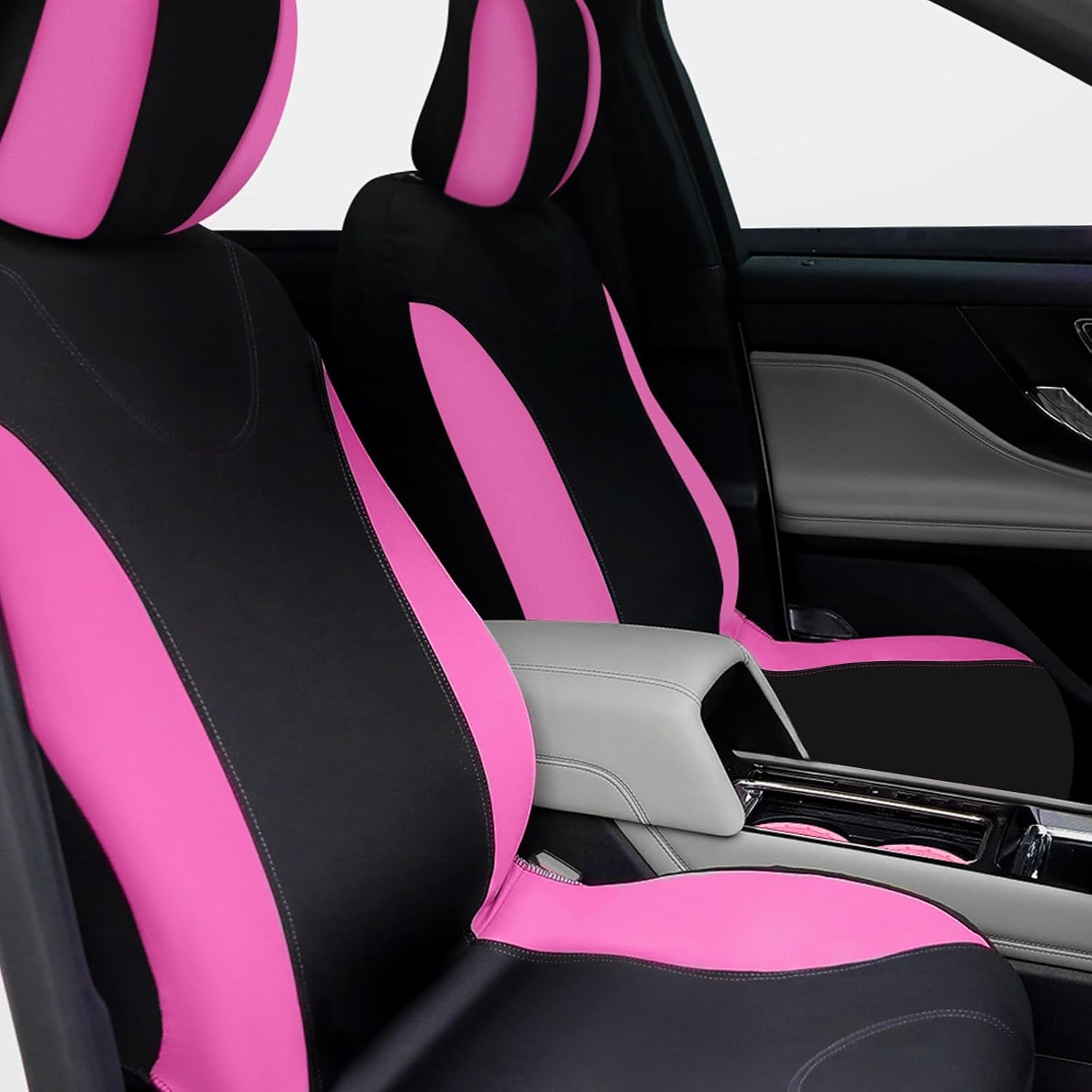 Estune 46 Pcs Car Seat Cover Full Set for Women Pink Wheel Cover Seat Belt Shoulder Pads Cup Holders Bling Start Button Ring Sticker Air Vent Clip Car Vent Outlet Trim with Scraper, Pink image number 3