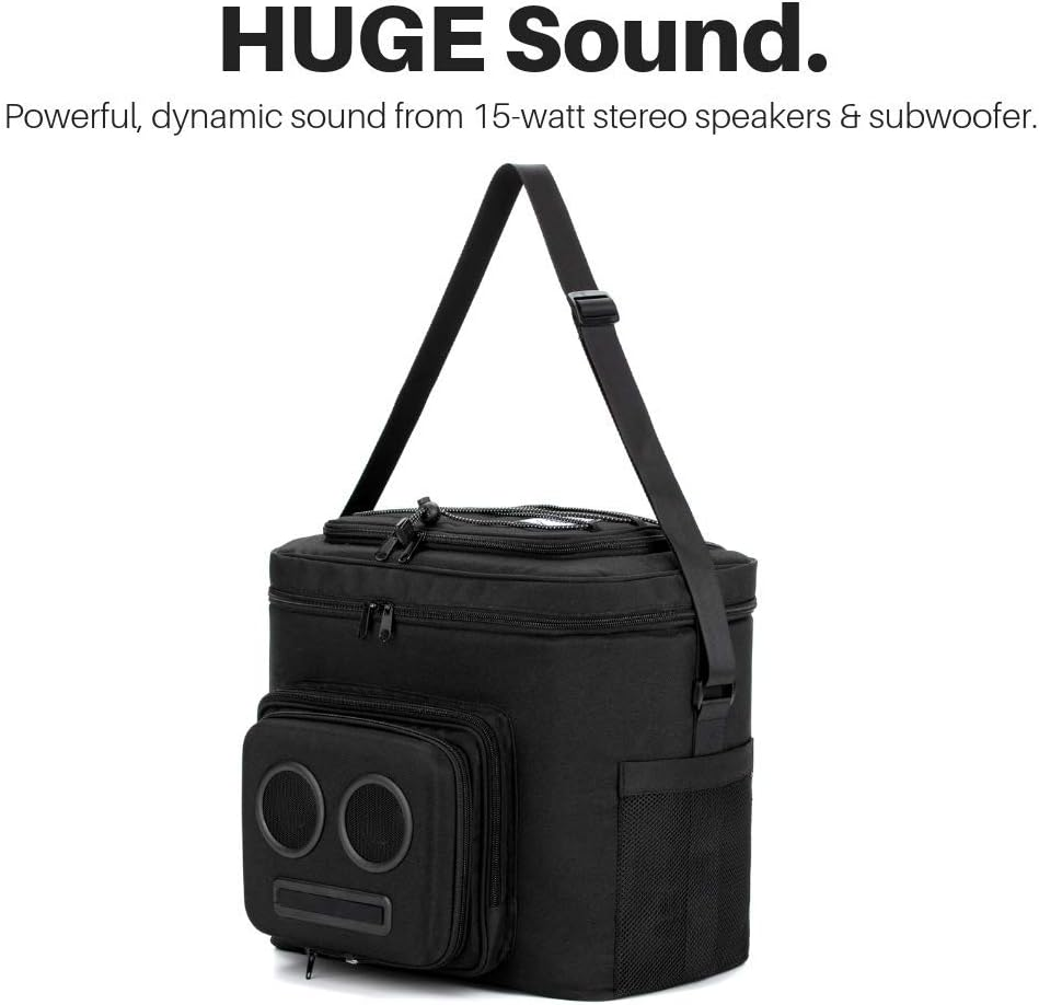 THE #1 Cooler with Speakers on Amazon. 15-Watt Bluetooth Speakers & Subwoofer for Parties / Festivals / Boat / Beach. Rechargeable, Works with Iphone & Android (Black, 2018 Edition) image number 2