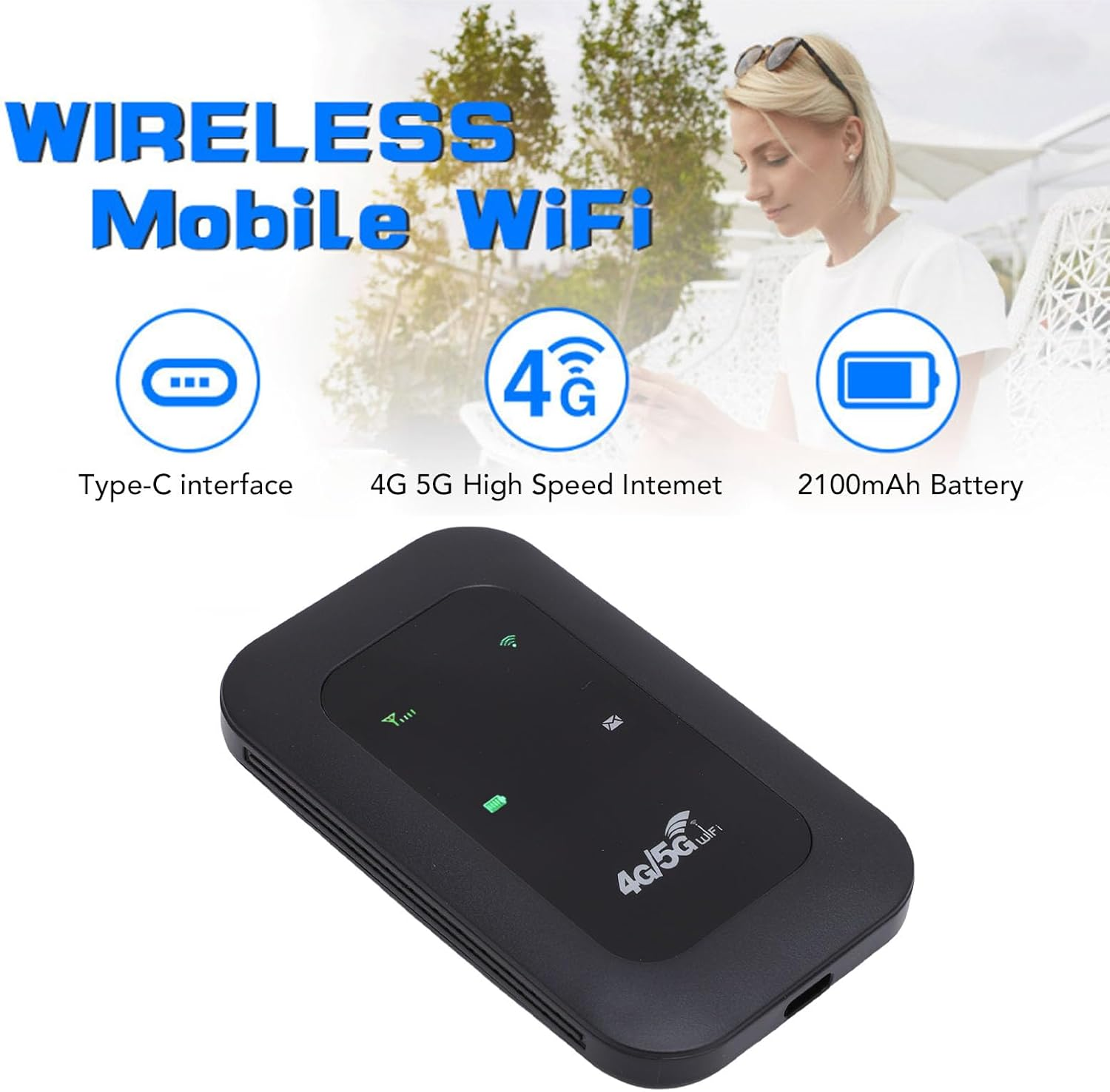 YUEHISY 4G Wifi Hotspot, Portable 300Mbps LTE Mobile Router with SIM Card Slot, up to 10 Devices, Color LED Display, for Home Travel image number 4