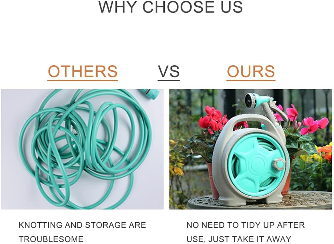 ABDULWEN Giraffe Tools Retractable Reel 50Ft (15M) Garden Hose, Portable Water Cart for Car Wash/Outdoor/Cleaning, 6 Function Sprinkler, Hand Crank Storage image number 5