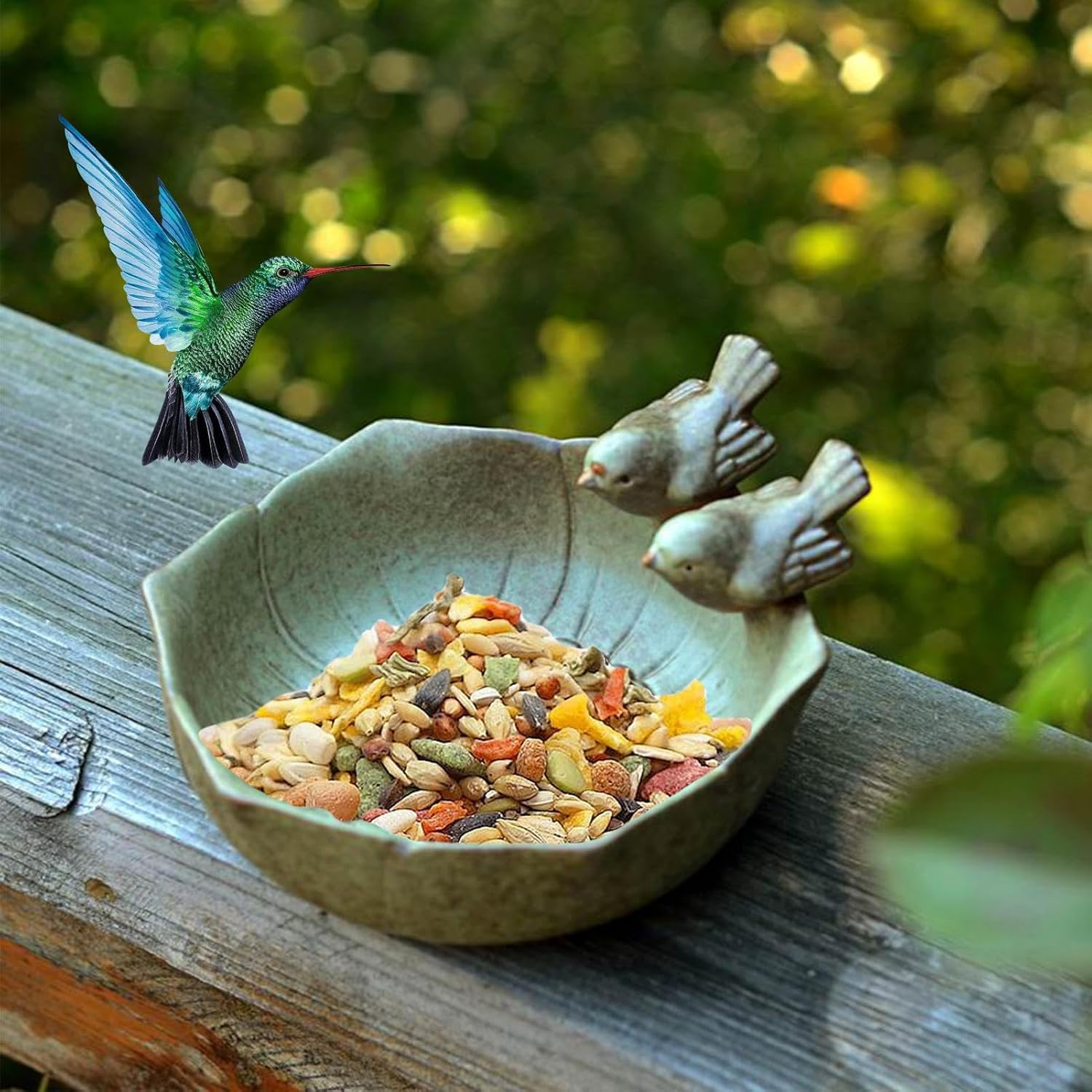 Ceramic Bird Bath - Garden Outdoors Bird Bath Feeder Bowl,Artistic Birdfeeder Tray Birdbaths Yard Decor for Hummingbirds Parrots Butterflies Squirrels - Holes Bird Pot image number 5