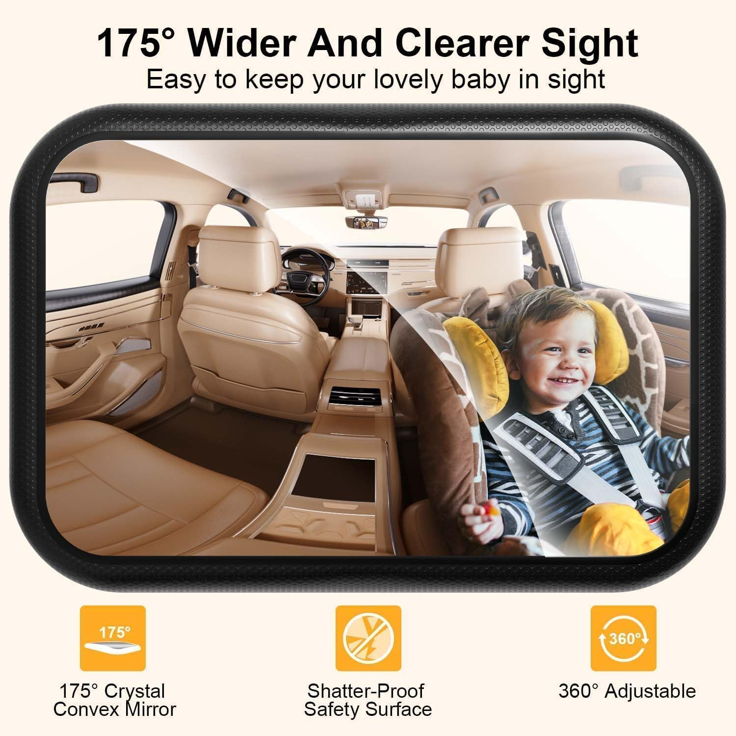 Baby Car Mirror - Rear-Facing Seat, Clip on Back Seat, 360&deg; Adjustable, Shatterproof, Essential for Newborns image number 6