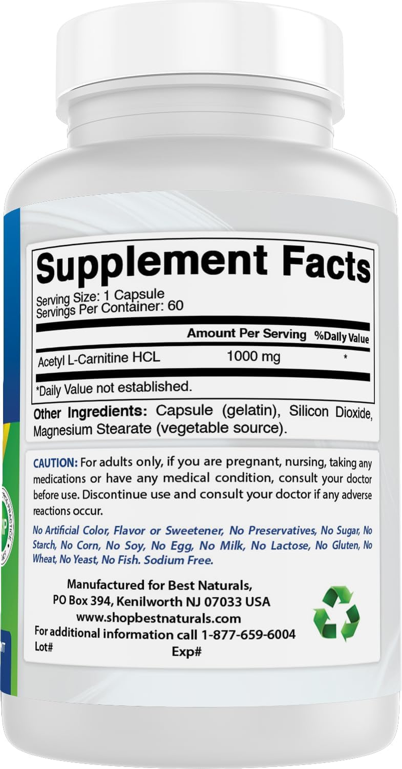 Best Naturals Acetyl L-Carnitine 1000 Mg 60 Capsules (60 Count (Pack of 3)) image number 6