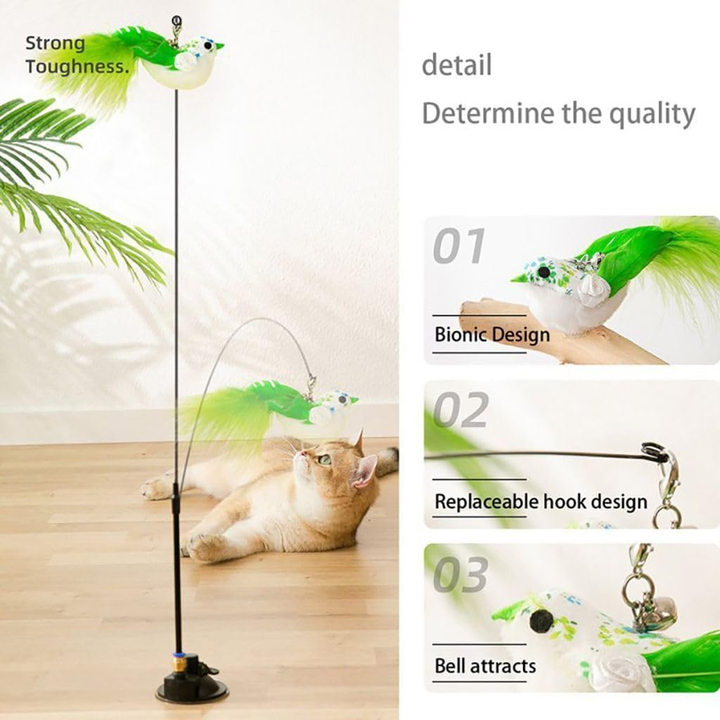 Tootoo Cat Play Toy Simulation Birds Teaser Wand Interactive Stick with Suction Cup
