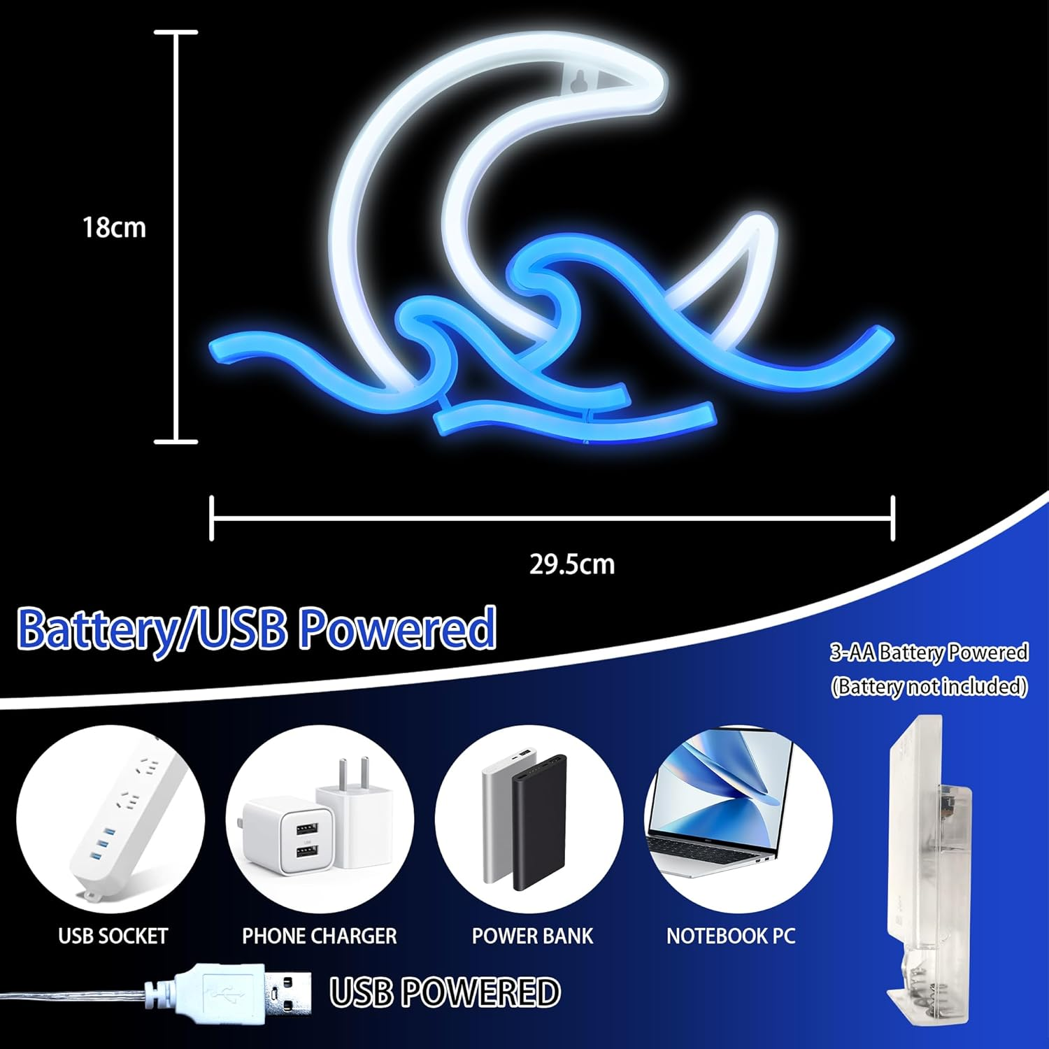 WIOSOUL Sunrise Sunset Neon Sign Moon over Sea Neon Light 11.6X7.1 Inch Twilight Wave LED Wall Signs for Room Decor Acrylic Neon Light Sign for Bedroom,Party, Living Room,Home Decor (Moon Waves) - Blue Finger image number 2