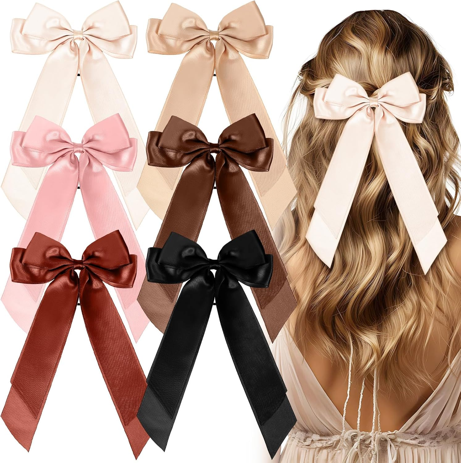 KFHENSOMR Bow Hair Ties 6 Pcs Colorful Hair Ties with Bows Satin Hairs Ribbon Scrunchies Elastic Hairs Bows for Women Ponytail Holder Cute Ribbons Bow Scrunchies Accessories for Women image number 6
