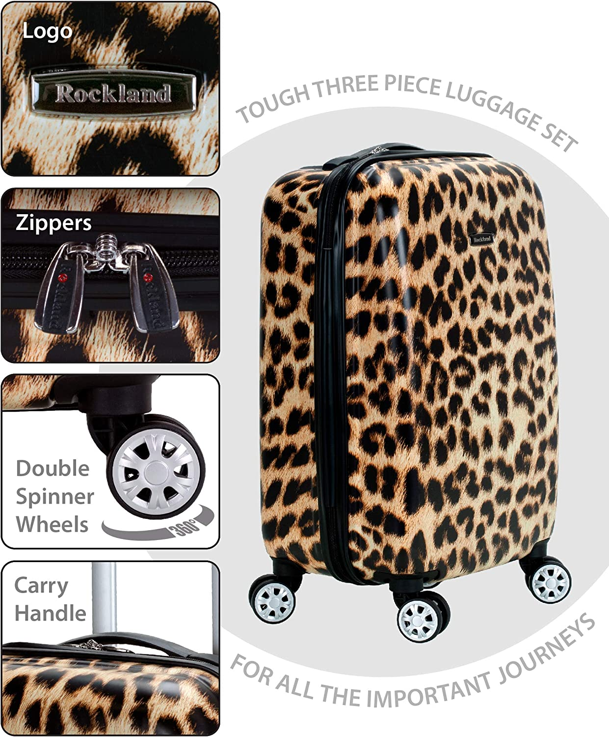 Rockland Luggage 3 Piece Upright Set, Leopard, Medium