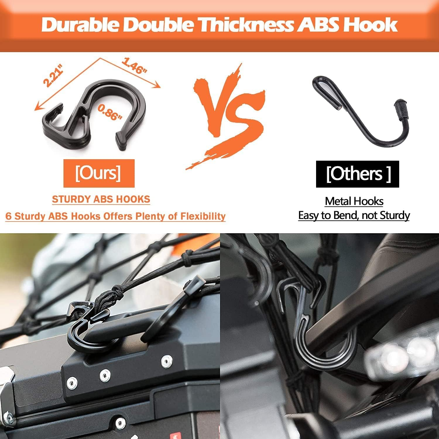 Small Cargo Net 15"X15" Stretches to 30"X30" with Thicken Hooks | Natural Latex Core, Tight 2&rdquo;X2&rdquo; Mesh Heavy Duty Bungee Net for Motorcycle Helmet, Bike, ATV, UTV, Luggage