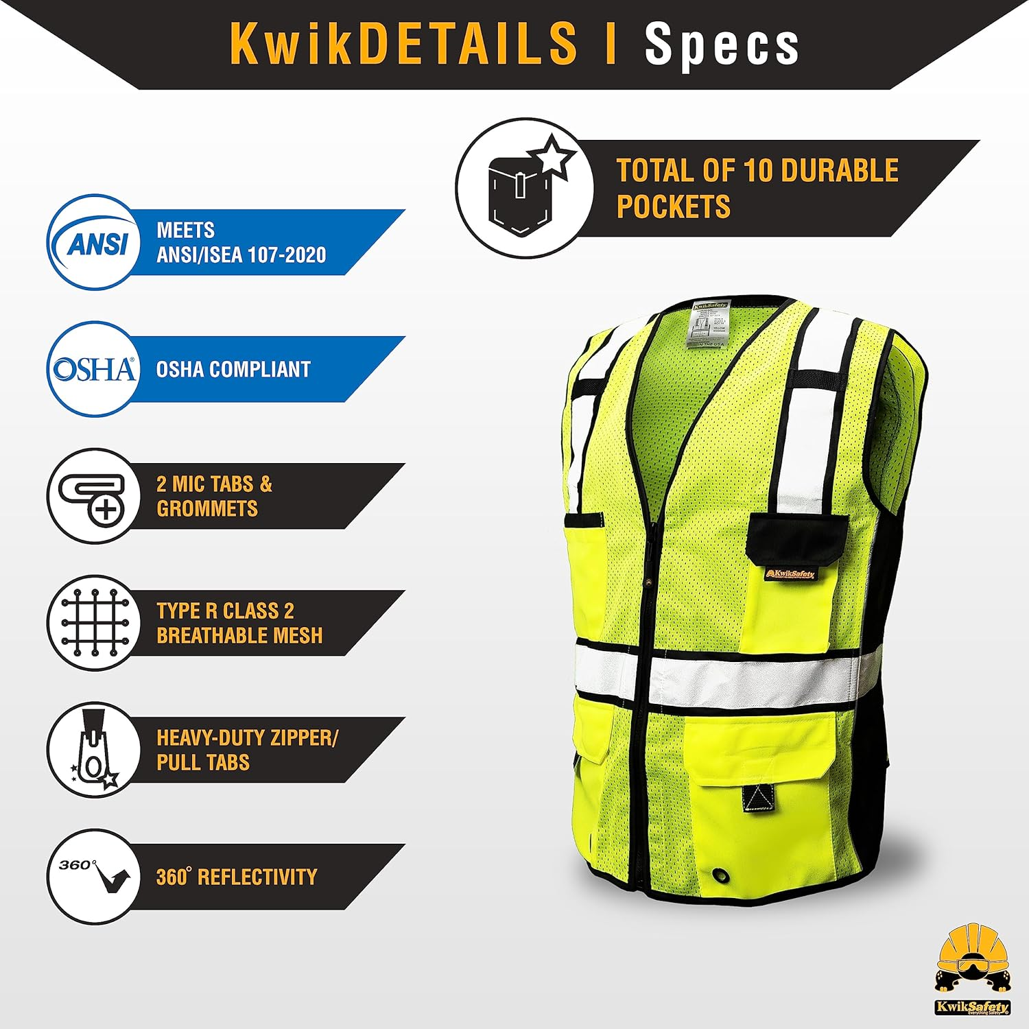 Kwiksafety - Charlotte, NC - Roadboss Econ & Premium Safety Vest ANSI Tested OSHA image number 6
