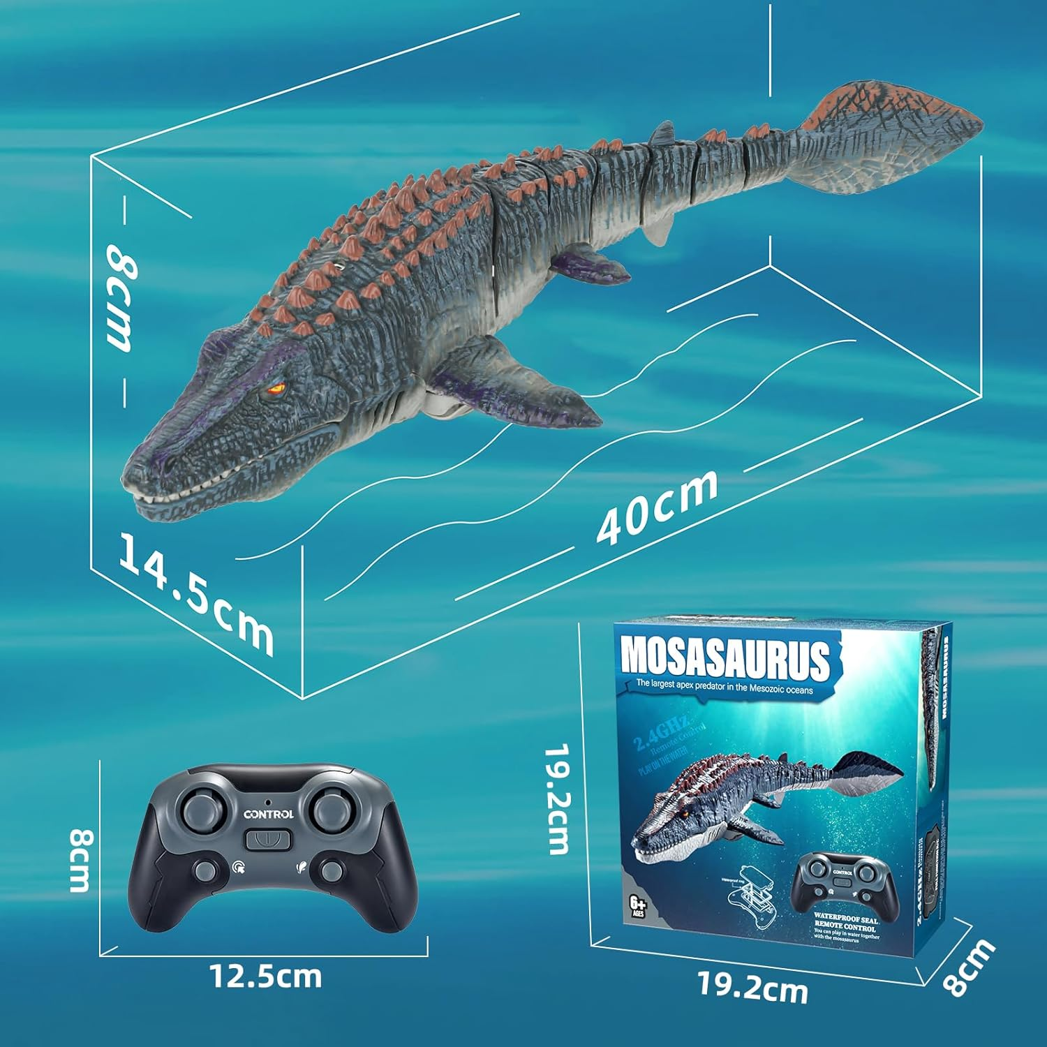 Remote Control Dinosaur Toys, High Simulation Dinosaur Toy with LED Lights for Swimming Bath Lake Ocean RC Boat Toys, 2.4Ghz Aquatic Remote Control Dinosaur Toys for Kids image number 1