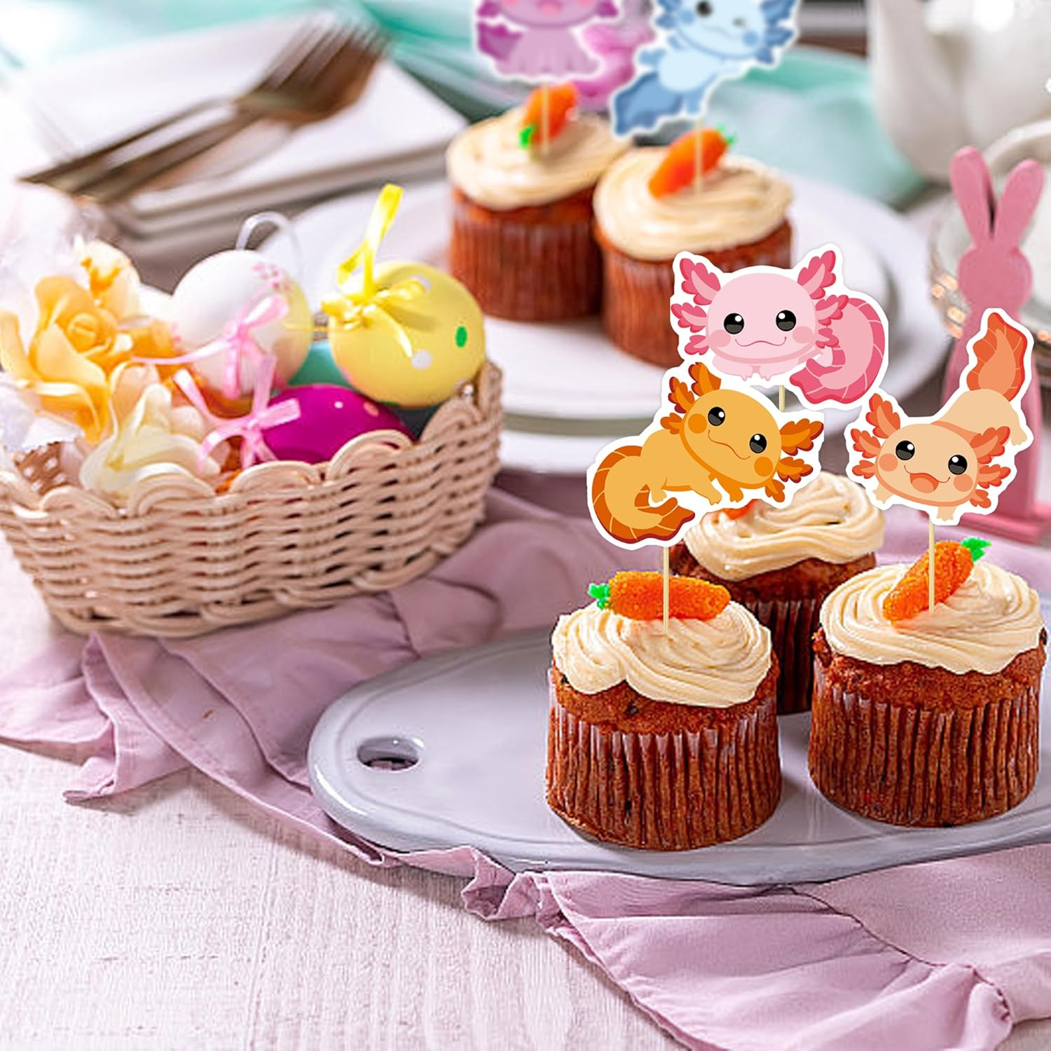 36Pcs Axolotl Cupcake Toppers Boys Girls Birthday Decorations Picks Reptile Animals Axolotl Party Supplies - Animal5 image number 5