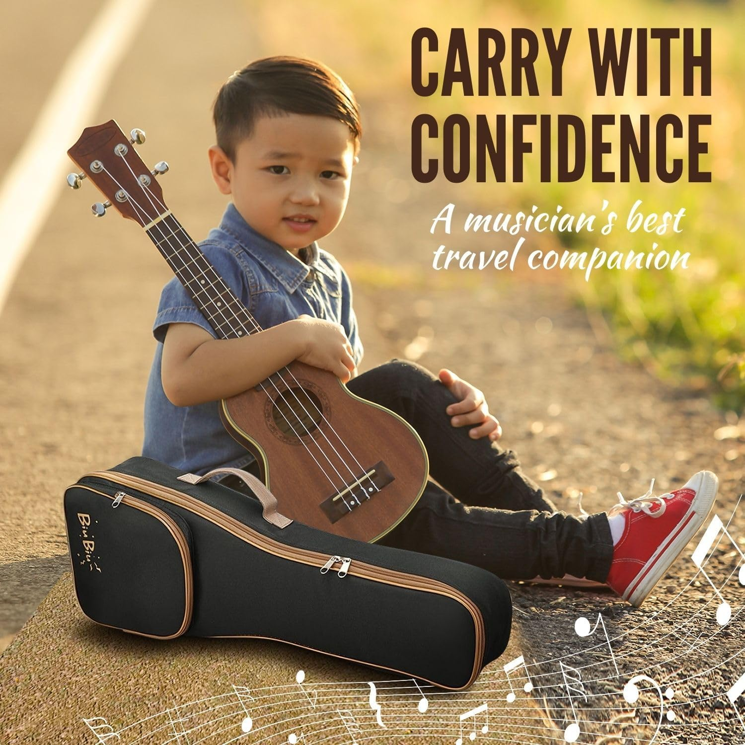 Flexzion Ukulele Gig Bag - Uke Backpack Storage Soft Case (Tenor 27 Inch, Black) Waterproof W/Carrying Handle, Pocket & Adjustable Shoulder Strap, Music Accessories for Concert Tour Travel image number 6