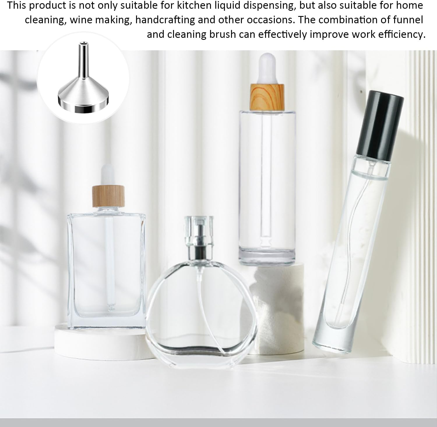 Pack of 3 Metal Funnel and 2 Cleaning Brushes, Mini Funnel, Portable Funnel, Liquid Dispensing Tool, Household Appliances image number 5