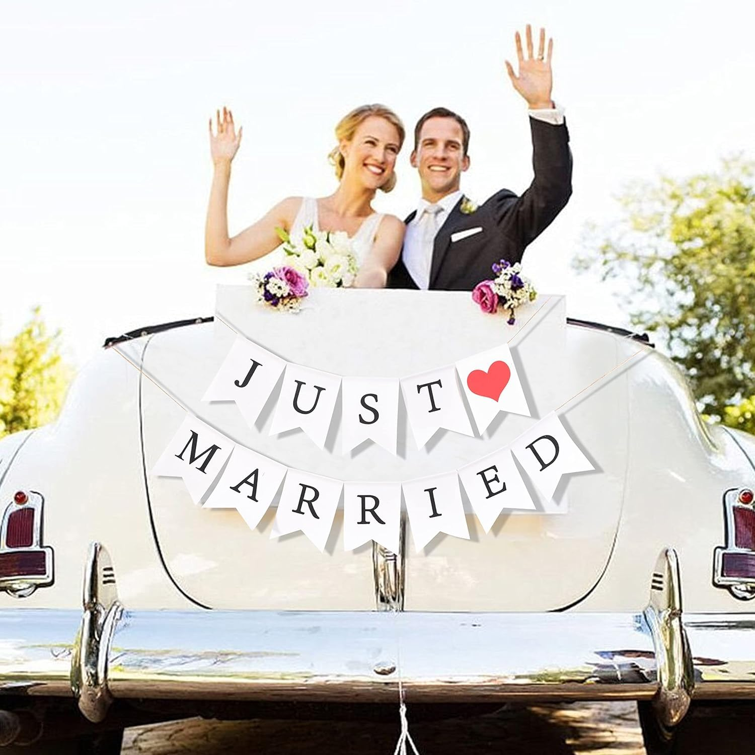 JUST MARRIED Banner Wedding Decorations for Reception Wedding Bunting Photo Booth Props Signs Bridal Shower Decorations image number 1