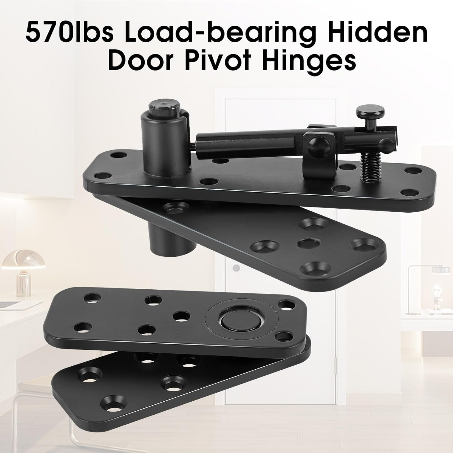 Hidden Door Hinge, 360&deg; Swing Pivot Hinges, 570Lbs Load-Bearing, Silent Operation, Stainless Steel Door Hinge Hardware Kit, Black Heavy Duty Door Hinges for Secret Door or Hidden Door Bookcase image number 4