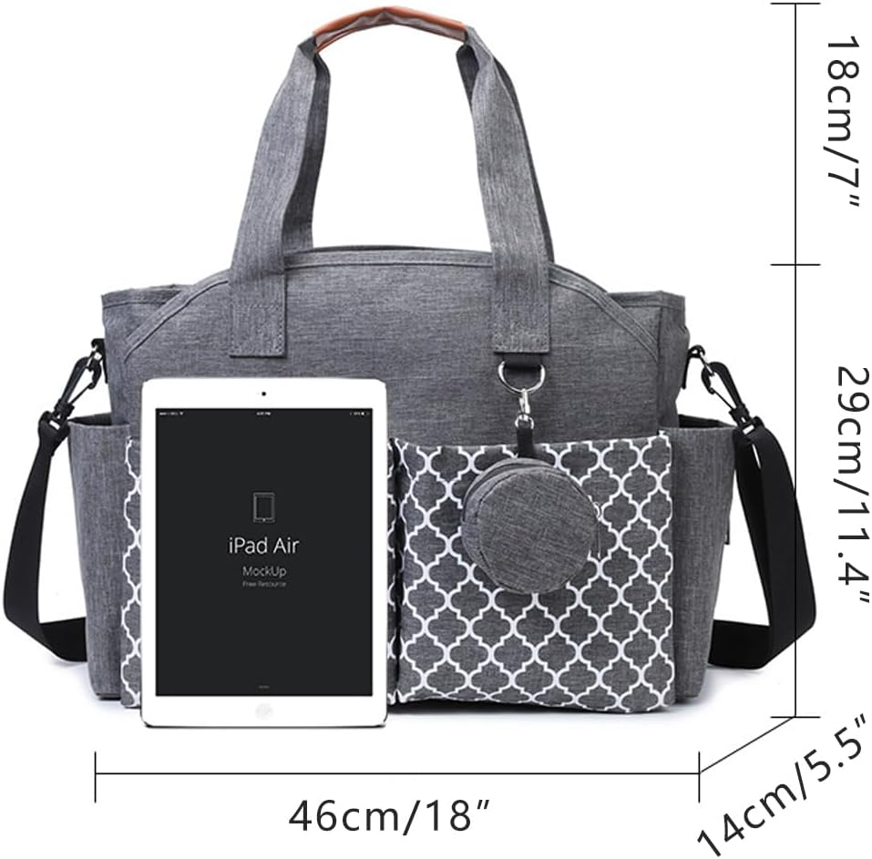 AIMALL Trendy Mummy Bag - Multi-Functional Hand-Held and Shoulder Canvas Bag with Pacifier Pouch, Ideal for Mother and Baby Travel, 18" W X 11.4" H X 5.5" D image number 2