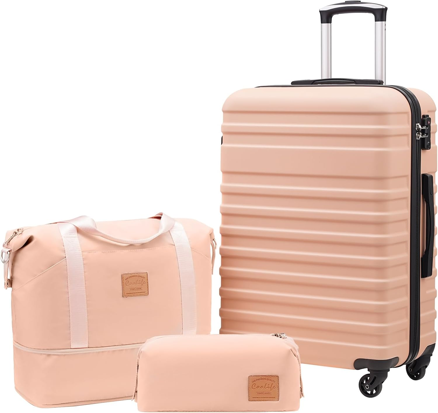 COOLIFE Suitcase Trolley Carry on Hand Cabin Luggage Hard Shell Travel Bag Lightweight the Suitcase Included 1Pcs Travel Bag and 1Pcs Toiletry Bag (Black, 5 Piece Set)