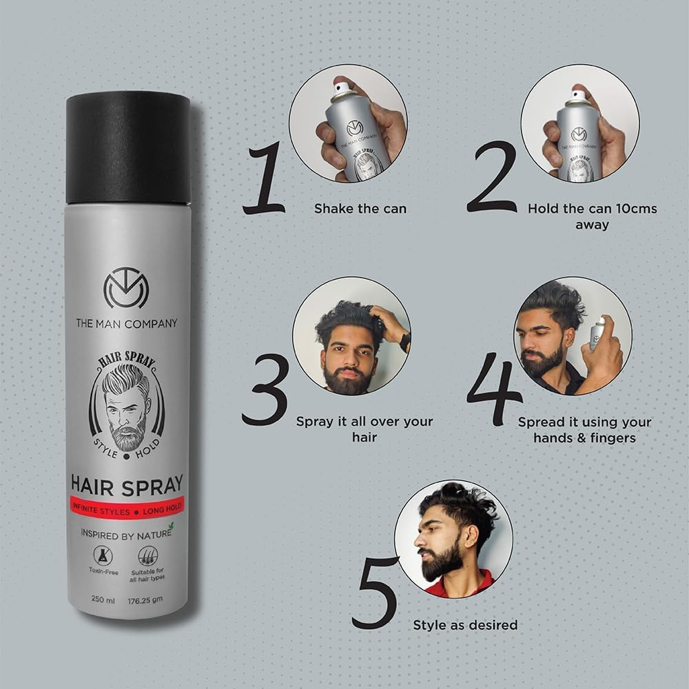 The Man Company Hair Styling Spray for Men - 250Ml | Strong Hold, Long Lasting, Matte Look & Instant Grip | Natural Shine, Non-Stick, Ultra Hard
