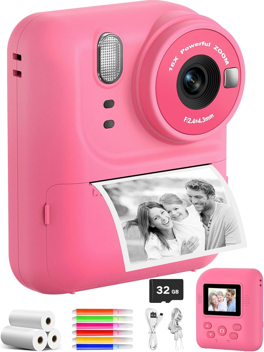 ZONEY Kids Camera Instant Print Photo, Christmas Birthday Gift Toys for 3-12 Years Old, Digital Camera with HD Video, Portable Travel Cameras Present for 4 5 6 7 8 9 Year Old Boys Girls, Black