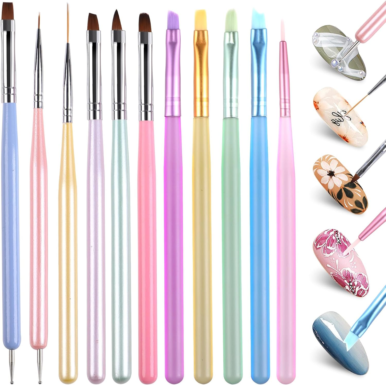 11 Nail Brush Set,Geeric Nail Art Brushes Kit Nail Art Liner Brush Dotting Pens Nail Extension Gel Builder Brush Nail Art Design Pen Painting Tools for Salon DIY Home Manicure Beginner Nail Technician image number 2