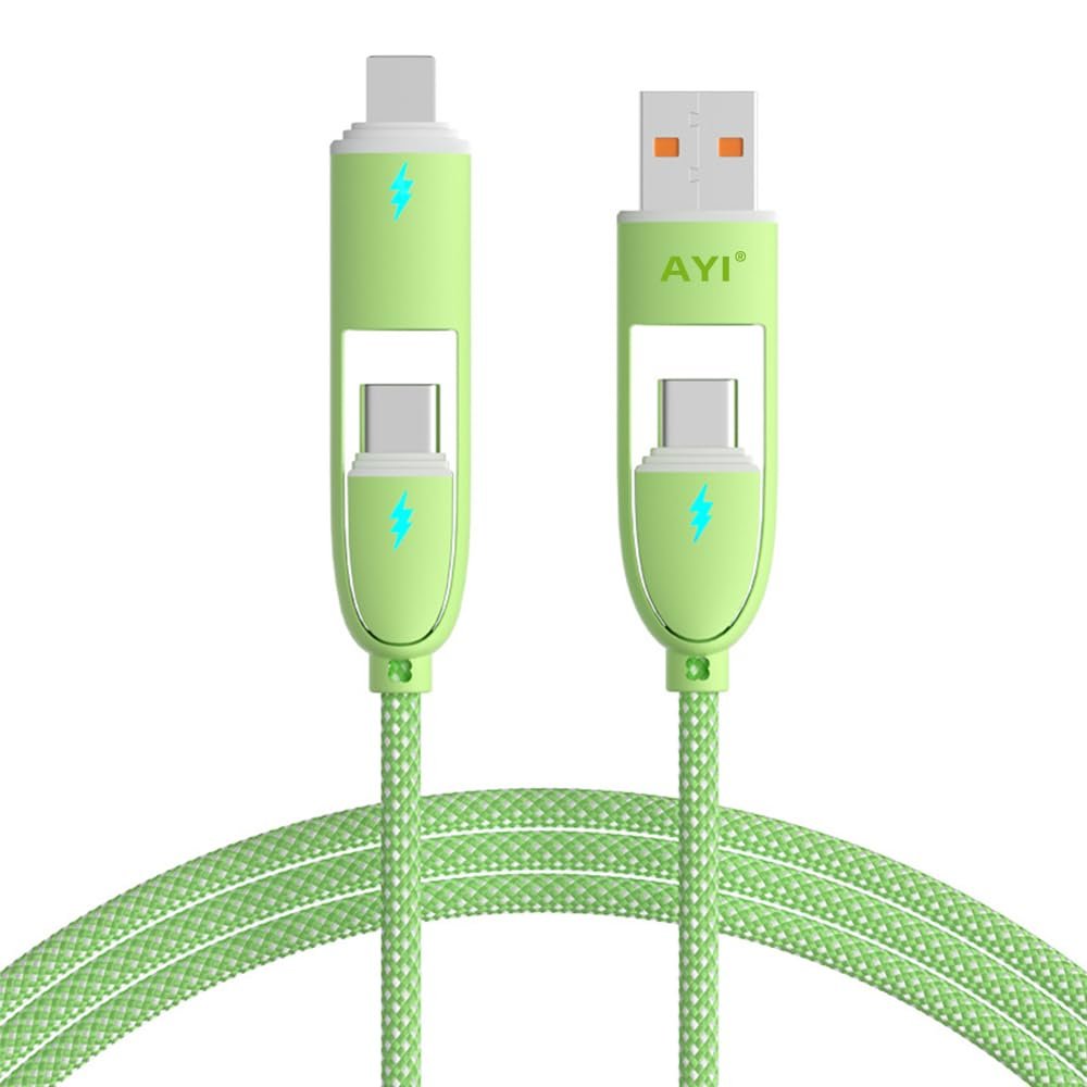 AYI 4In1 Multi Ports Charger 4 Combinations in One Cable USB A/Type C to Type C PD 100W Fast Charging Cord Flexible Nylon Braid Compatible with Almost of Electrical Devices-Multi Ports Braid Green