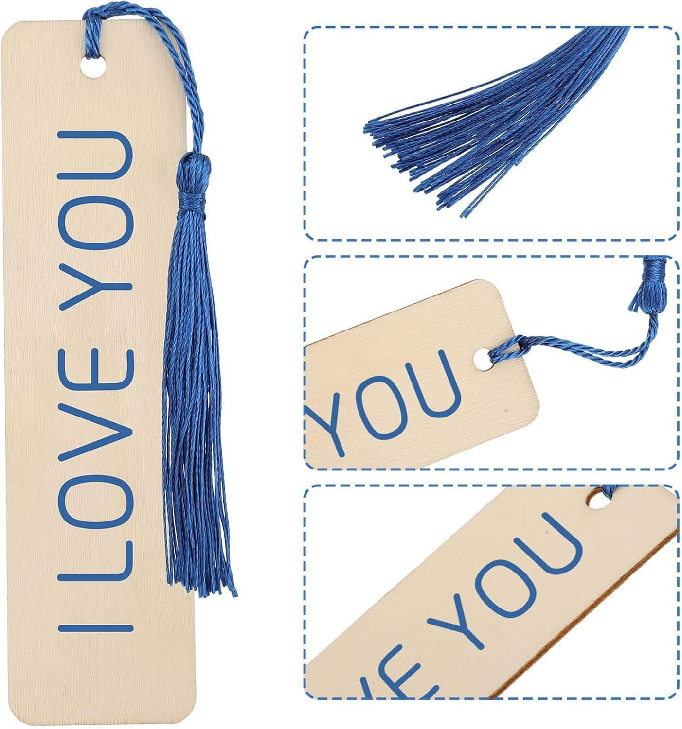 50 Pieces Wood Blank Bookmarks Set with 50 Pieces Colorful Tassels, for DIY Craft Wedding Birthday Party Decor Classroom Projects and Gifts Tags image number 1