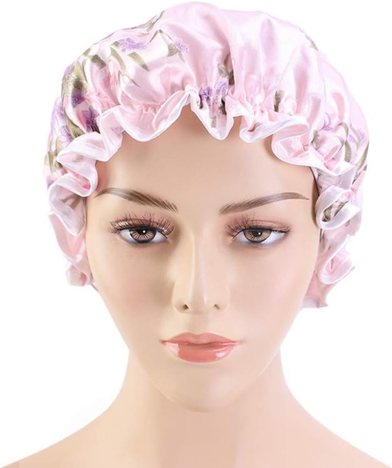 COMVIP Women Waterproof Elastic Band Bathing Cap Sleep Stain Bonnet G: Pink image number 2