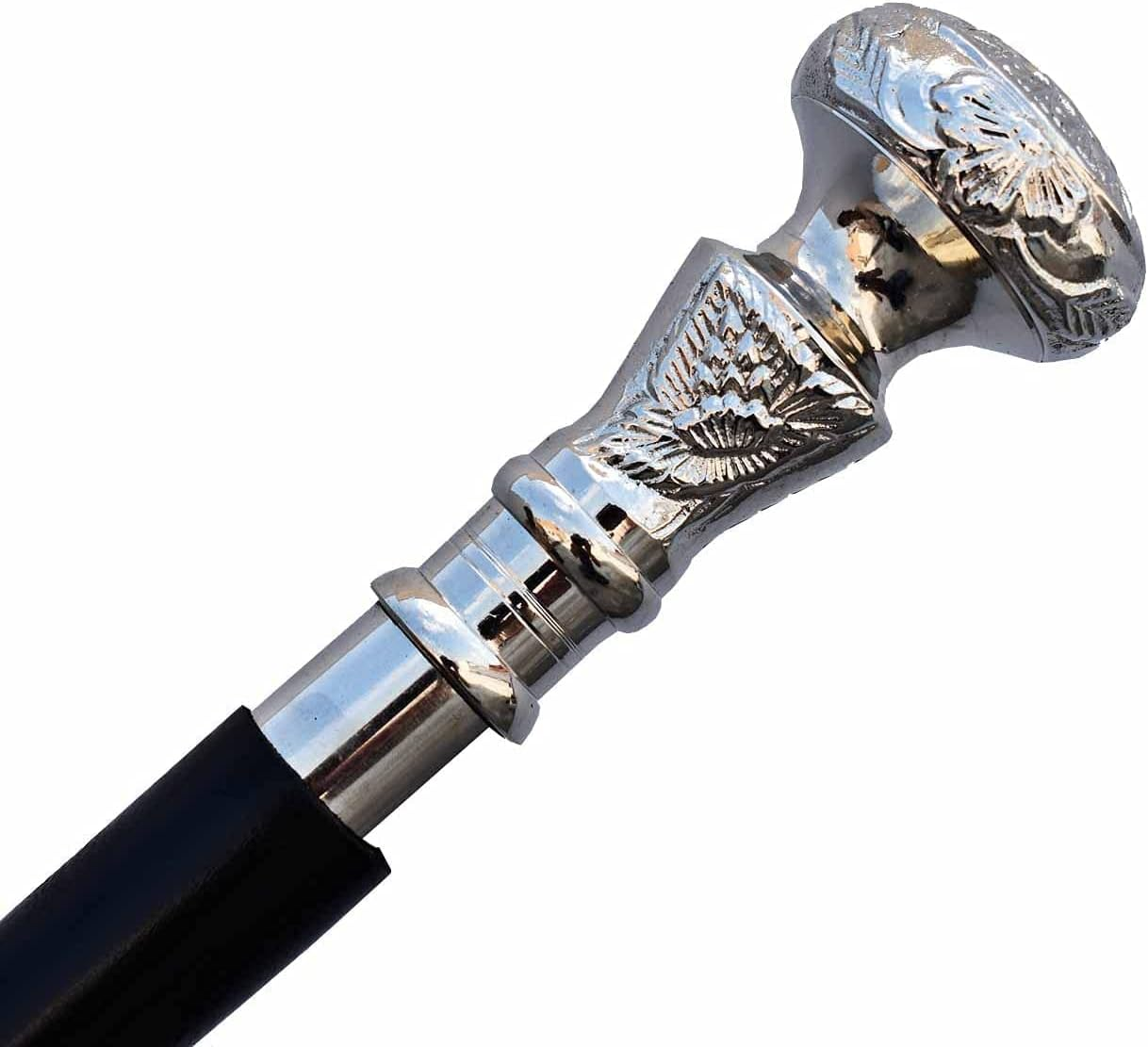 Vintage Walking Cane Wooden Walking Stick Silver Brass Handle Knob Black Wood Stick - Victorian Cane - Fancy Cane for Men and Women Hurricane Cane image number 3