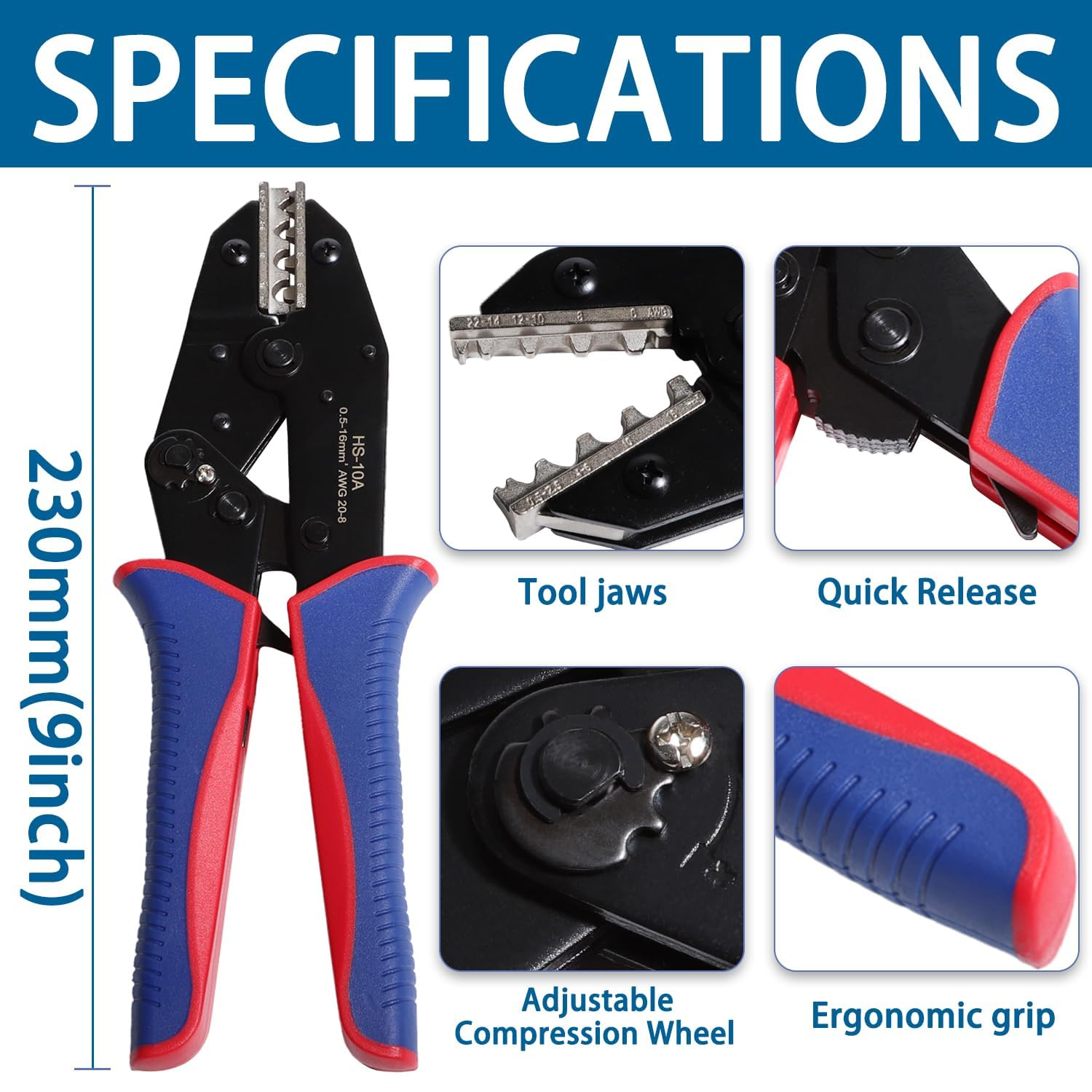 Aikoolwer Wire Ferrules Terminals Kit Tinned Copper 7 Sizes Crimp Connector Crimper Crimping Tool Non Insulated Electrical Cable Pin Cord End Assortment with 48Pcs Heat Shrink Tubing image number 5