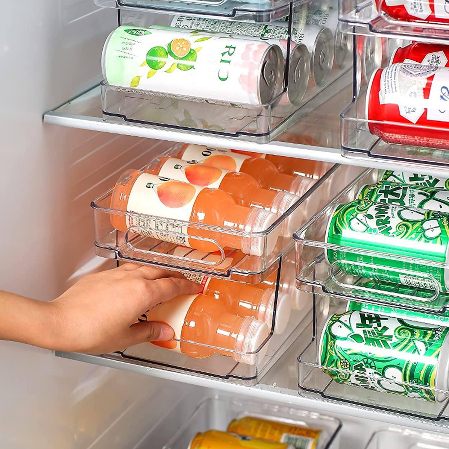 Fridge Rolling Can Dispenser 2-Tier Beer Can Organiser Soda Can Dispenser for Fridge Kitchen,Beer Rack for Kitchen Cupboard Pantry Cabinets Refrigerator Freezer Organisation image number 1