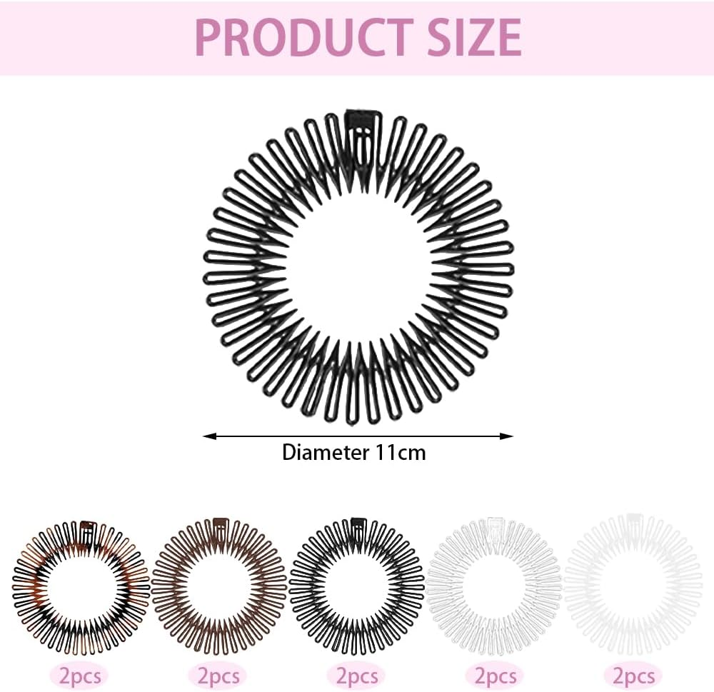 TRKETK Pack of 10 Fully Circular Stretch Plastic Hair Combs Adjustable Elastic Comb Hair Bands Stretch Comb Headband Hair Band Holder Vintage Inspired Hair Accessories for Women image number 3