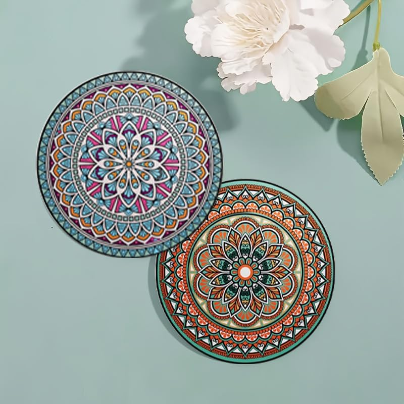 Drink Coasters round Absorbent Stone Coasters Set of 6 with Cork Base, Fun Drink Coasters with Stand for Cold Drinks, Wine Glasses and Cups Table Protection, 4 Inch image number 5