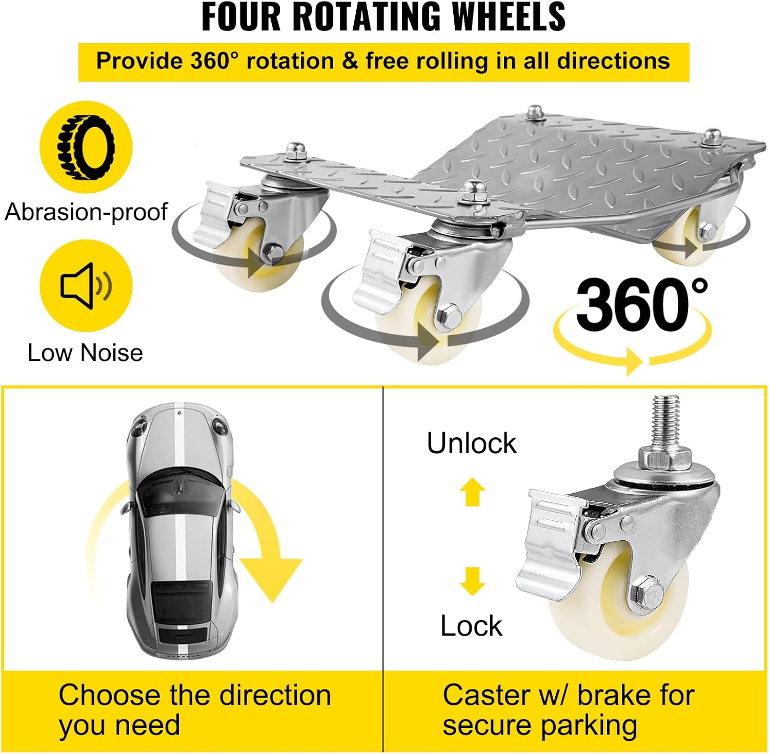 VEVOR 2Pcs Tire Wheel Dollies, 1500Lbs/680Kg Tire Skates Wheel Car Van Positioning Dolly Trolley Ball Bearings Recovery Jack Auto Repair Moving