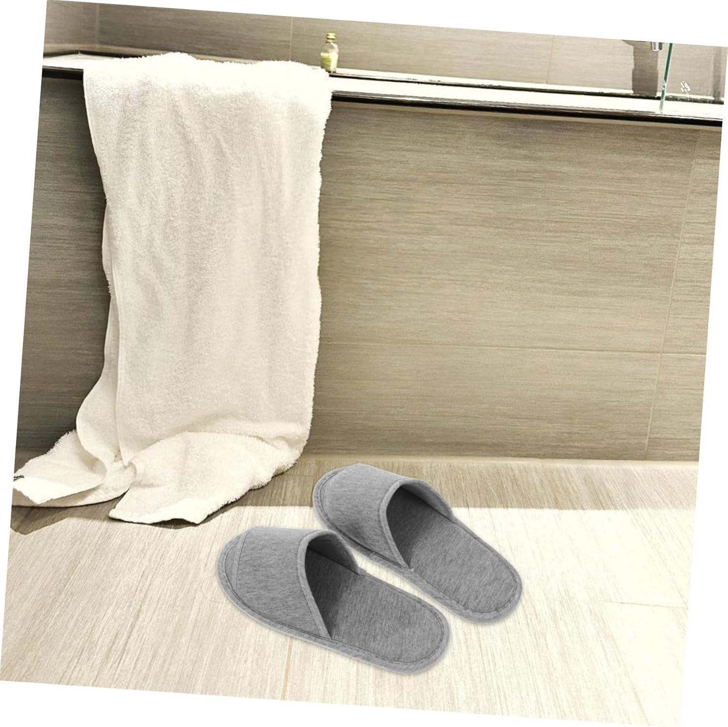 TOPPERFUN Lightweight Folding Travel Slippers for Business Trips and Home Use EVA Portable Open Toe Slippers Soft Knitted Cotton Space Saving Grey Footwear for Hotel and Plane image number 2