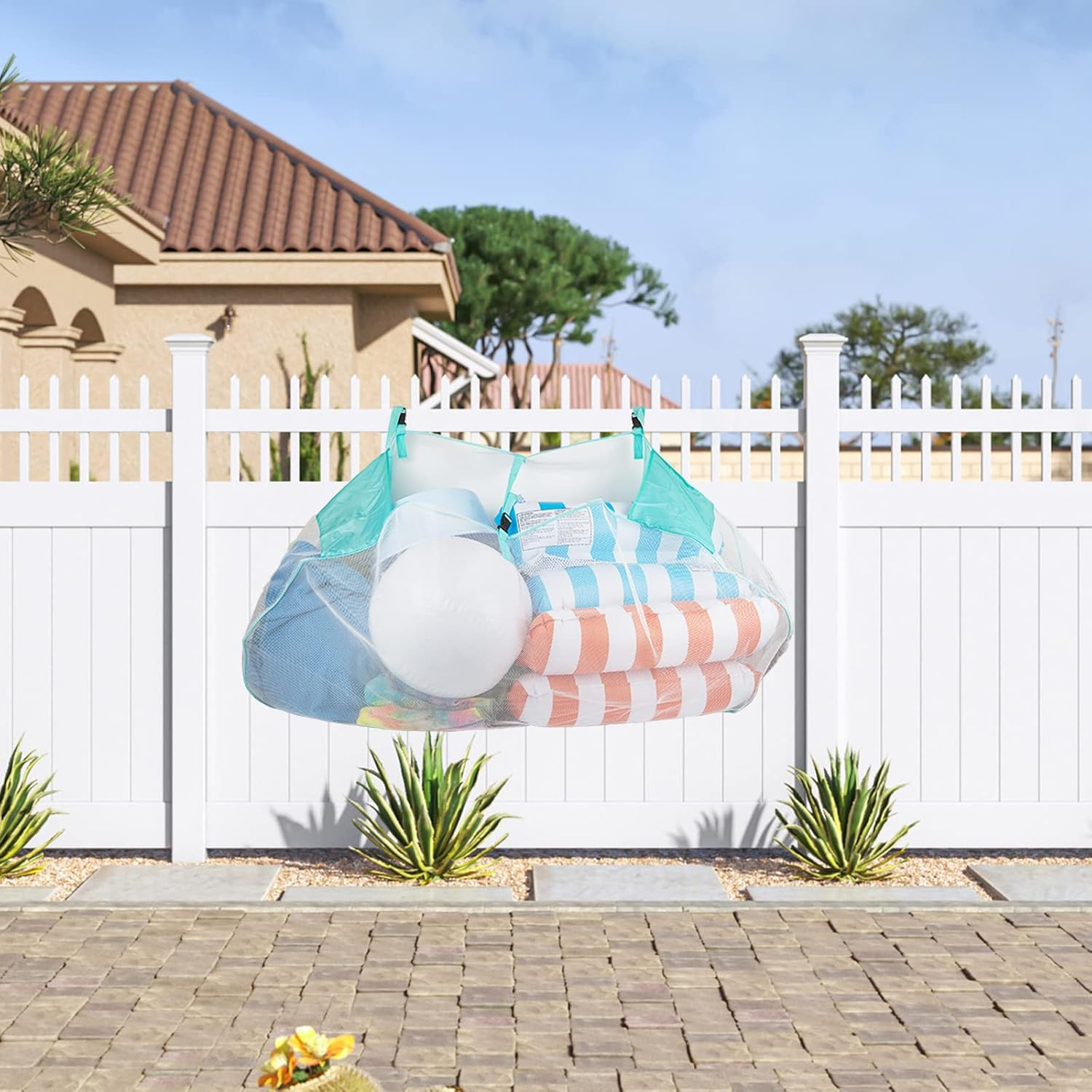 Pool Floats Storage Bag, Foldable Swimming Pool Hanging Mesh Organizer for Balls,Floats,Water Inflatable Toys and Other Pool Accessories image number 6