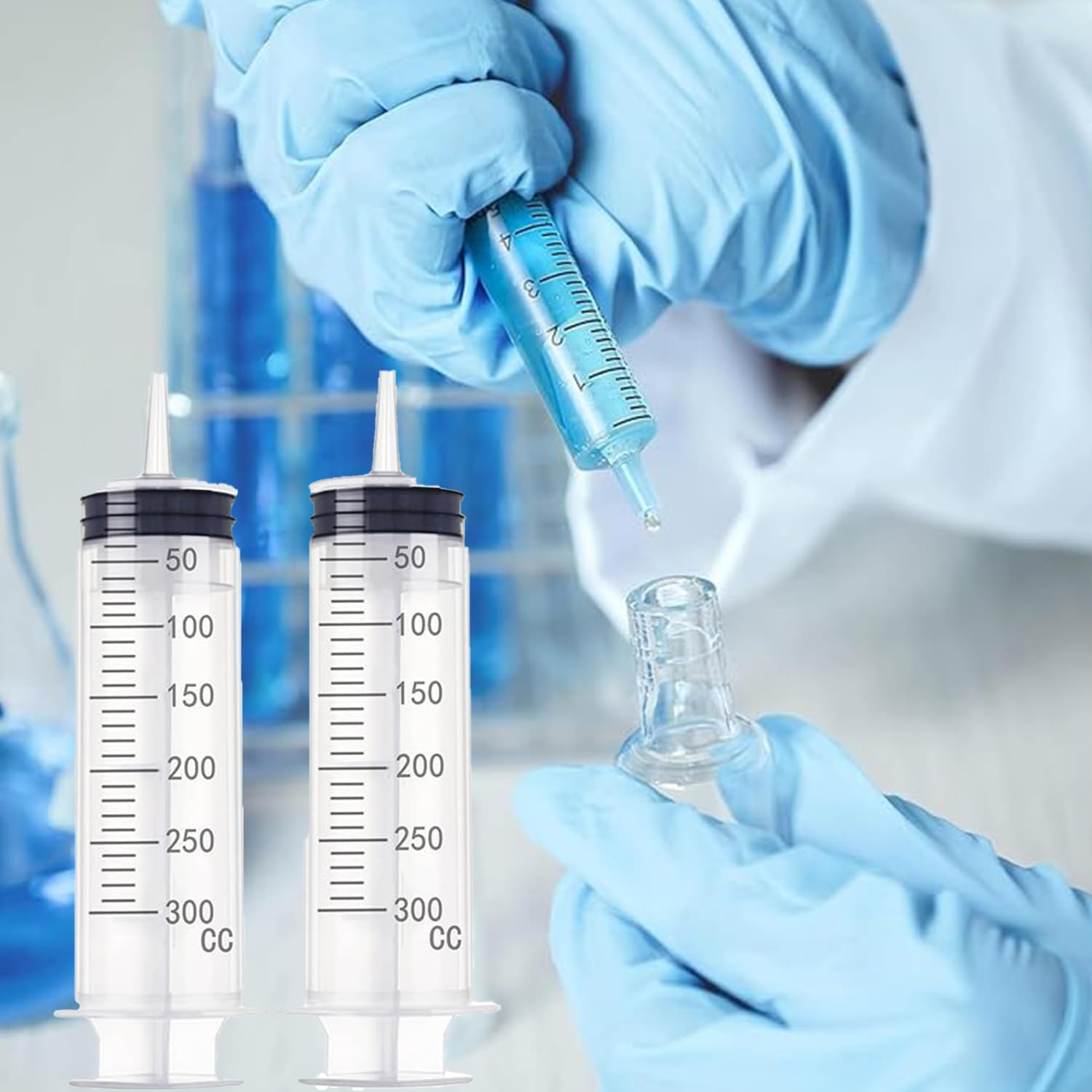 Two Sets of 300ML Large Syringes with 100Cm Tubes - Reusable Plastic Ruhr Lock Syringes for Liquid Measurement, Laboratory, Garden, Pet Feeding, and Oil Extraction image number 1