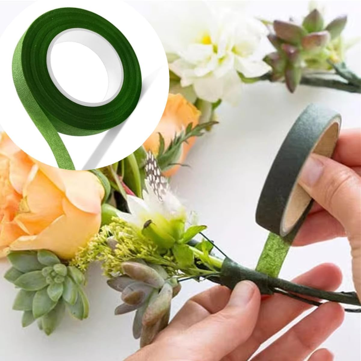 4 Rolls 1/2" Wide 30Yard/Roll Green Floral Tapes,Bouquet Stem Wrapping Tape,For Bouquet Stem Wrapping and Floral Crafts,Wedding Bouquet image number 3