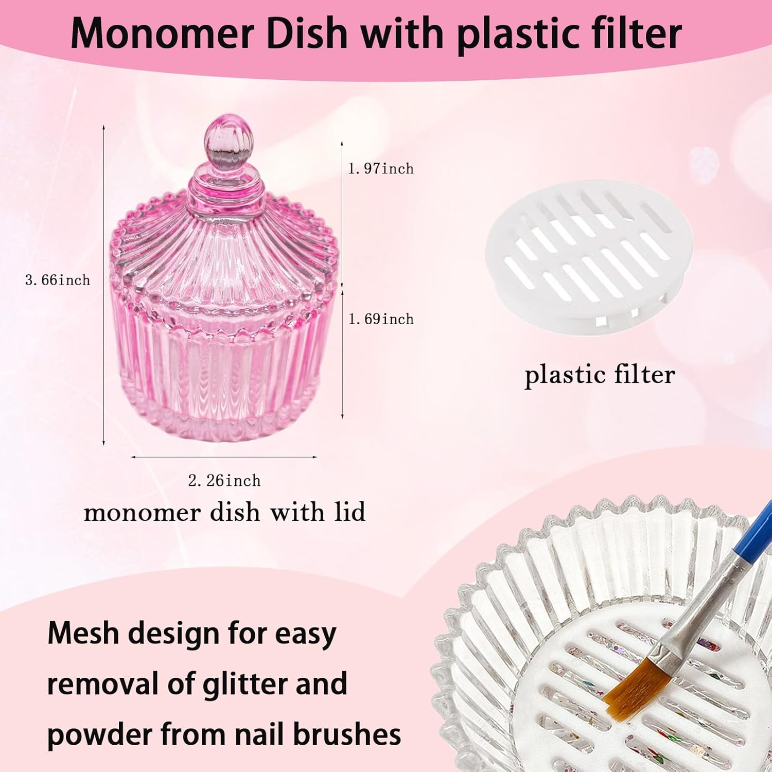 Monomer Dish Dappen Dish for Monomer Large Nail Cup for Nail Monomer Liquid Glass Nail Brushes Cup for Acrylic Liquid Powder Nail Glitter Gel Polish Remover Holder for Nail Salon Nail Art Business image number 6