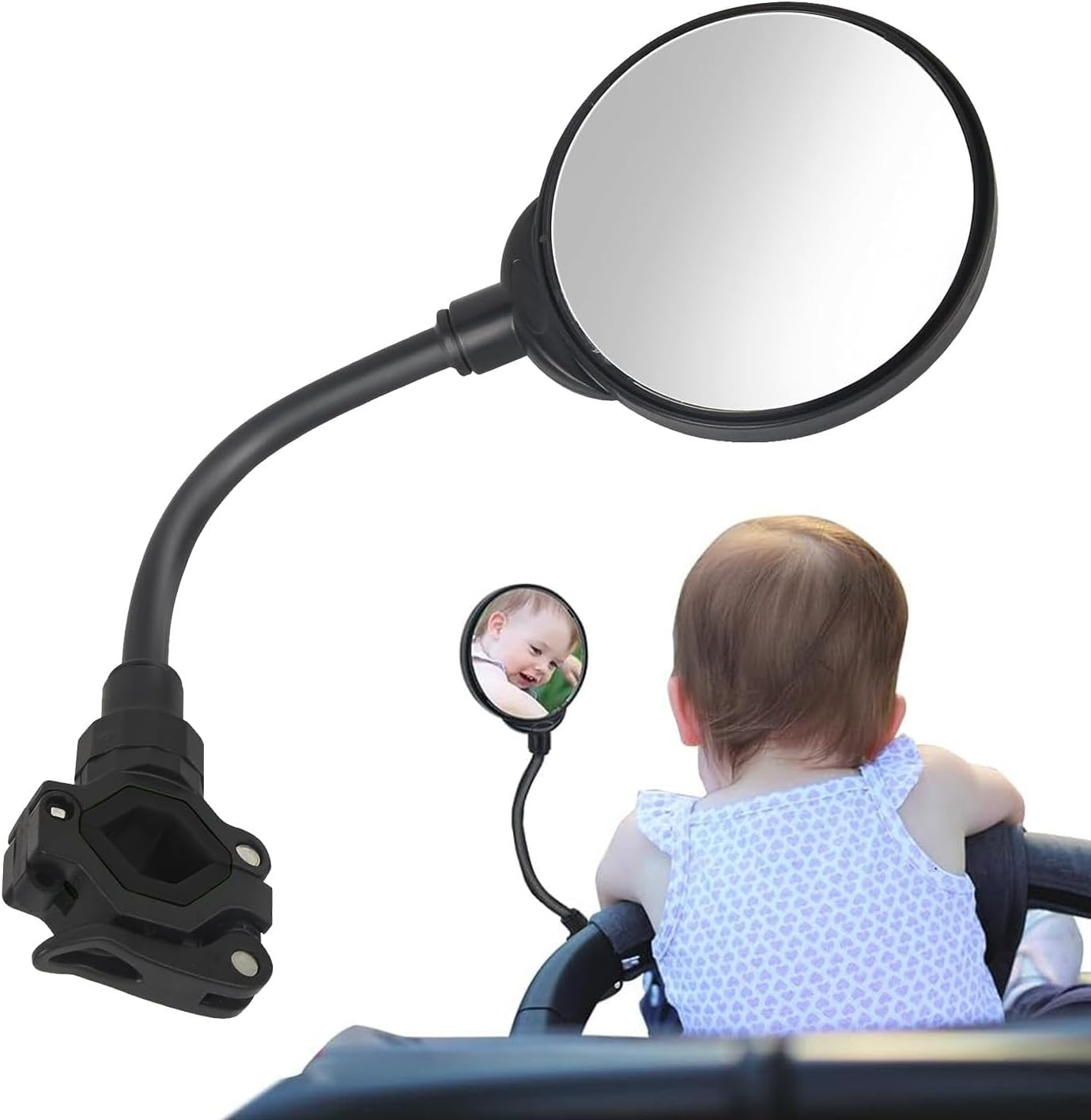 Stroller Rotating Mirror - Child Stroller Mirror, Convex Mirror for Stroller | Easy Install Safety Mirror, Stroller Accessories Mirror image number 5