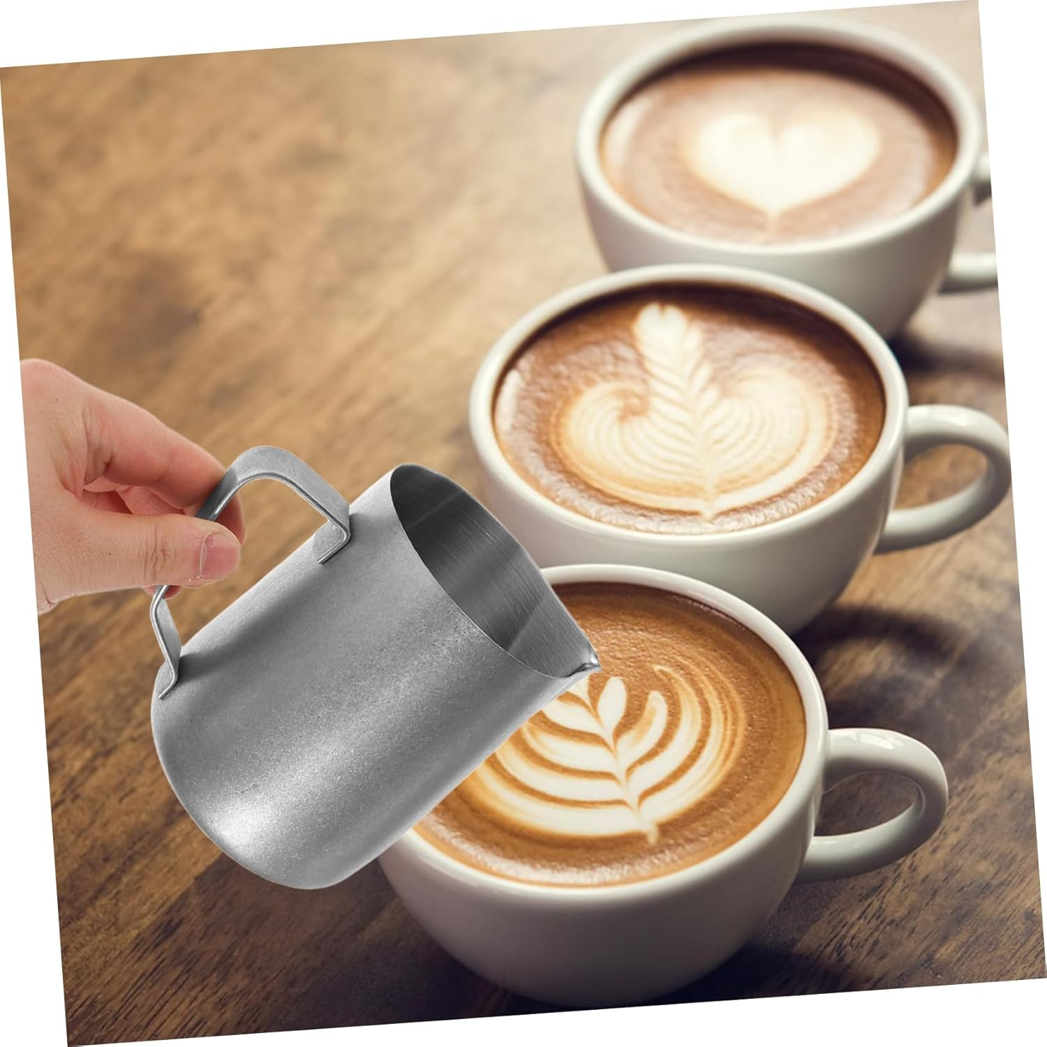 PHENOFICE Stainless Steel Milk Frothing Pitcher Retro Design Coffee Frother Cup for Espresso Latte Art and Milk Tea Precision Pouring with Vintage Charm and Ample Capacity image number 1