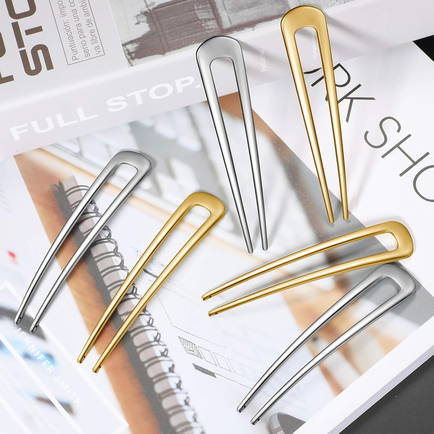 WILLBOND 6 Pcs French Hair Pins for Women French Twist Hairpins 4 Inch Metal Hair Forks U Shaped Long Chignon 2 Prong Sticks Hairpin for Lady Hairstyle Accessories(Gold, Silver) image number 6